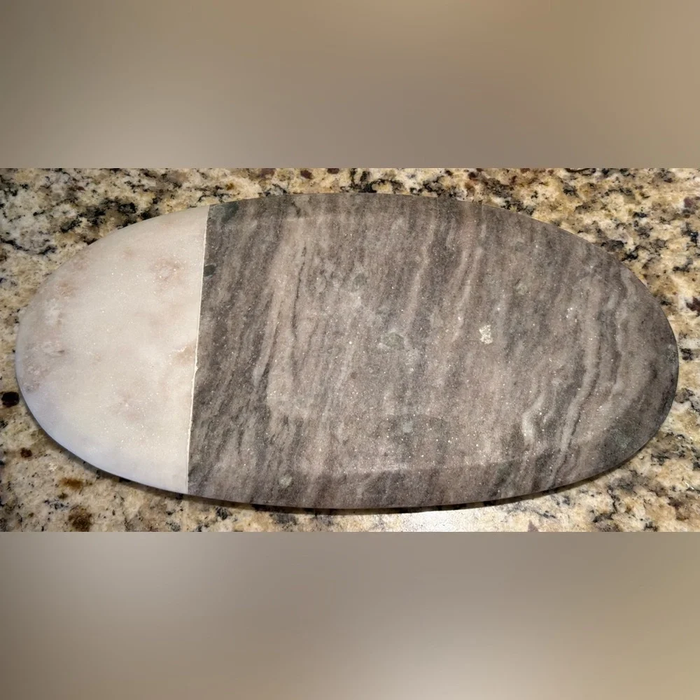Crate&Barrel Two-Tone White and Gray Marble Cheese Tray